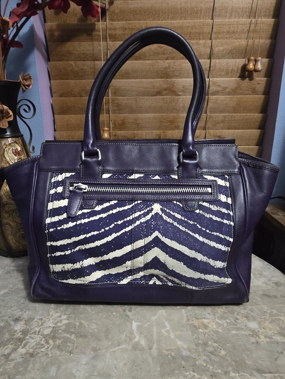 Coach Legacy Candace Purple Zebra Print Leather Satchel Purse - Picture 4 of 14